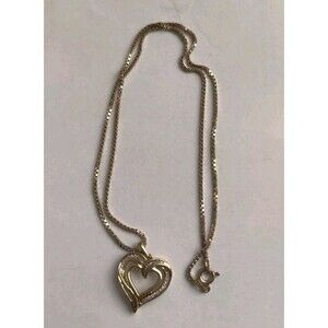 925 Italy Sterling Silver Diamond Heart Gold Wash Pendant 18" Necklace Signed 8g